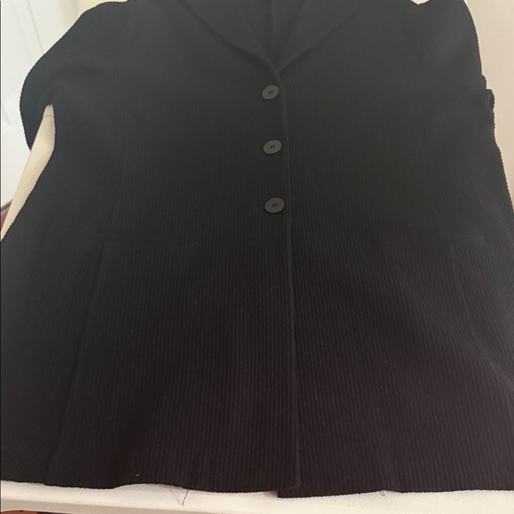 Eileen Fisher Minimalist black Long Coat Sophisticated Waffle textured finish XL - Picture 16 of 16